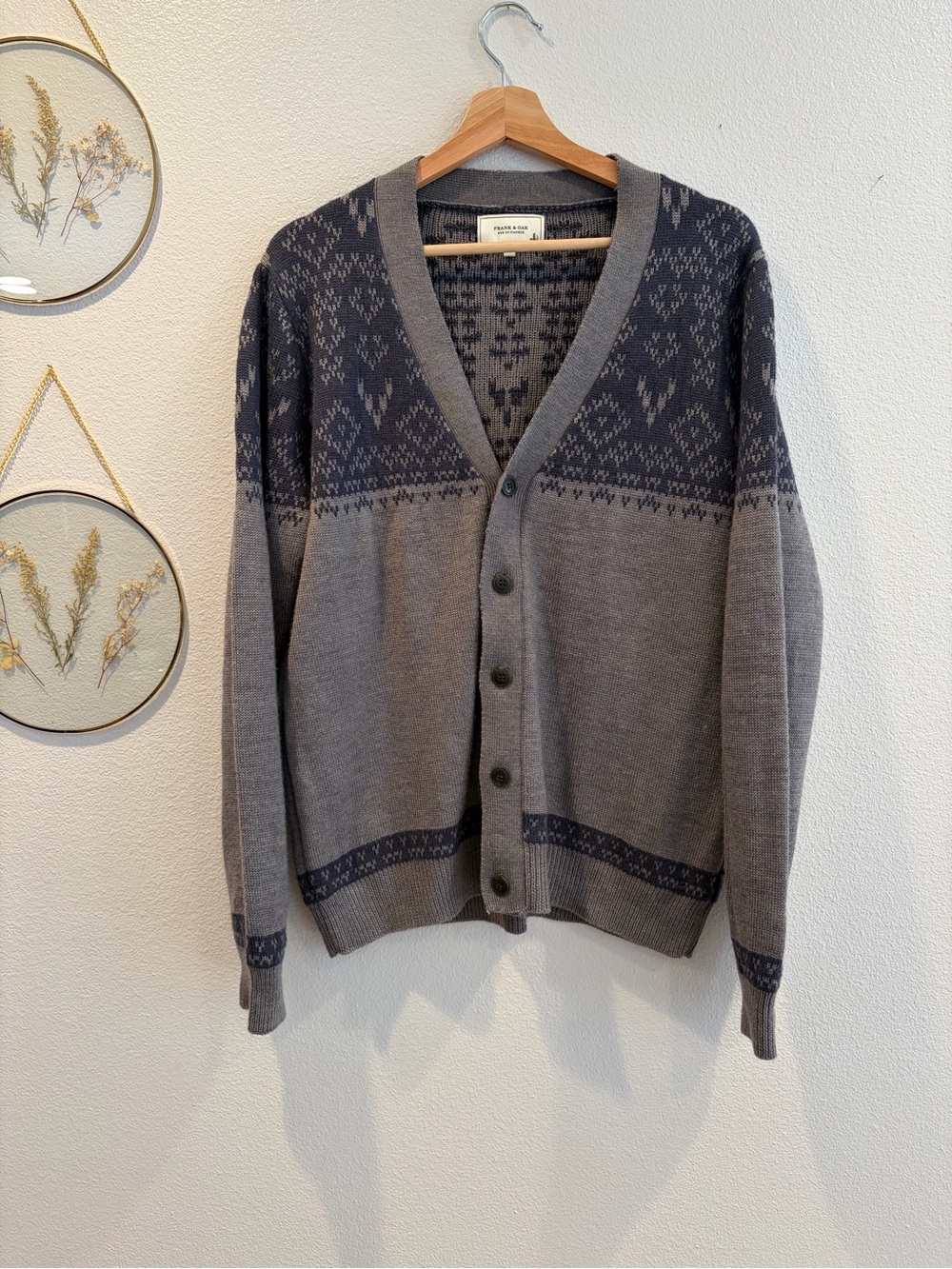 Frank & Oak Gray Knit Patterned Button-Up Cardigan